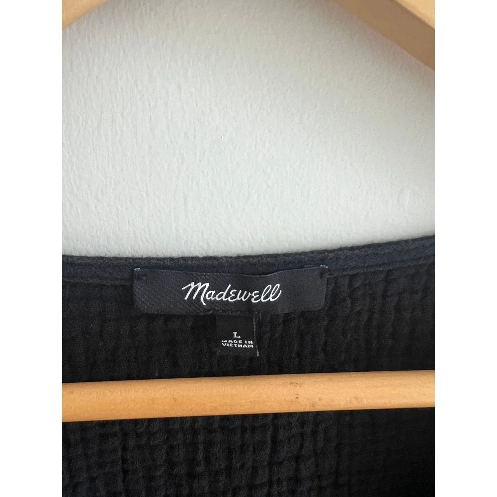 Madewell Lightspun Julianne Smocked Waist Top Black Gauze Crop Large Boho Spring